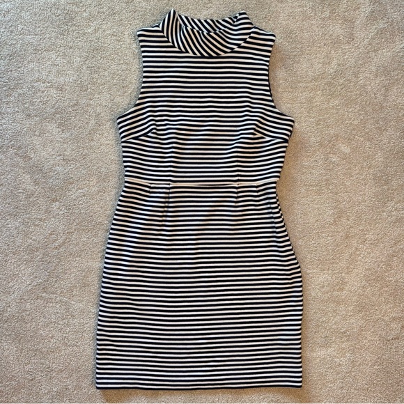 Boden Martha Mock Neck Sheath Sleeveless Dress Navy & White Stripes, Size 10UK - Picture 9 of 9